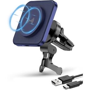 لشاحن MagSafe Car Mount Charger، شاحن سيارة لاسلكي بقدرة 15 وات، حامل هاتف مغناطيسي للسيارة بفتحة تهوية لسلسلة iPhone 15/14/13/12، مغناطيس N52 قوي، جلد PU، شريحة ذكية، شحن سريع، مع محول in Kuwait