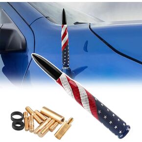 Car Truck Bullet Antenna for Ford F150, American Flag Design Billet Aluminum Replacement Radio Antenna Compatible with Ford F Series Super Duty Raptor Explorer, Black Tip …