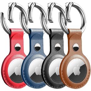 [4 عبوات] حافظات Airtag، حامل بطاقة هوائية، حلقة مفاتيح Airtag، سلسلة مفاتيح Airtag، حامل بطاقة هوائية من جلد البولي يوريثان لبطاقة Apple Airtag، ملحقات بطاقة هوائية واقية، أسود/كحلي/بني/أحمر in Kuwait