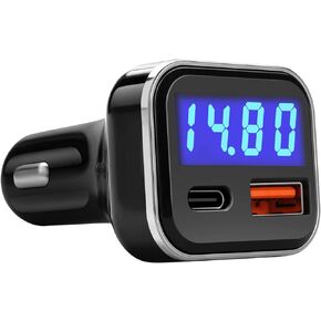 USB C Car Charger Adapter with Voltage Display, 30W Cigarette Lighter Type C Fast Charge Power Delivery & Quick Charge 3.0 (PD & QC), Volt Meter Battery Monitor, Compatible With iPhone 12 Galaxy Pixel