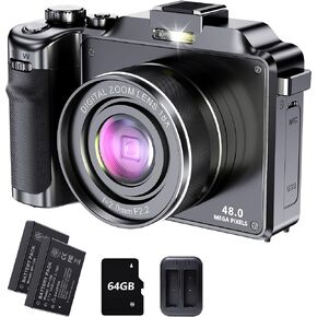 كاميرا تسجيل فيديو 4K 48MP كاميرا رقمية ضبط تلقائي للصورة للتصوير الفوتوغرافي مع تقريب رقمي 18X كاميرا نقطة وتصوير مع بطاقة TF سعة 64 جيجابايت وكاميرا رقمية 4K بطاريتين وشاحن in Kuwait