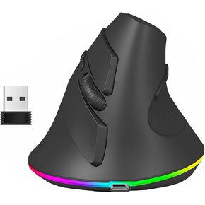 YOCUNKER 2.4G ماوس بصري مريح عمودي بلوتوث لاسلكي، 1000/1600 /3200 نقطة في البوصة، 5 أزرار وإضاءة LED لأجهزة الكمبيوتر المحمول، سطح المكتب، الكمبيوتر الشخصي، ماك بوك (رمادي) in Kuwait