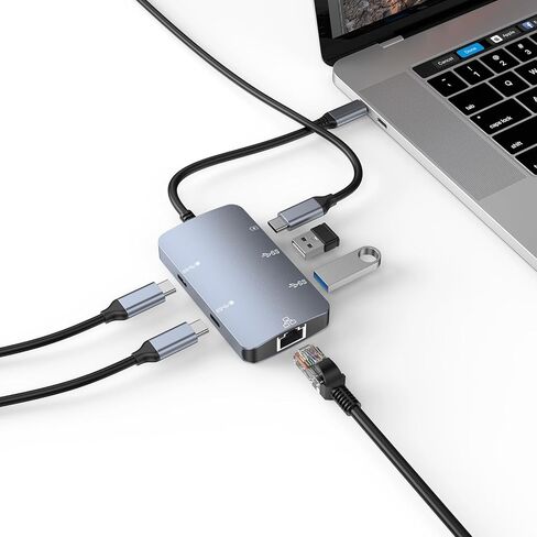 LIMINK USB C Docking Station Dual Monitor, 6 in 1 USB C Hub for 3 Monitor, 4K@60HZ 2Type-C, 5Gbps 2USB A 3.0, RJ45 Ethernet, Triple Monitor Multiport Adapter, Compatible with Windows/MacOS in Kuwait