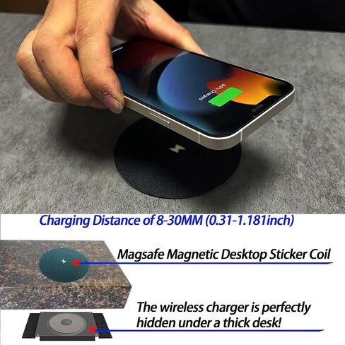 WLICNE Magnetic Invisible Wireless Charger 8-30MM, Under Desk 15W Furniture Wireless Charging Pad for Magsafe iPhone 14/13/ 12/airpods3 and Android Phone Wireless Charging(with PD Adapter) in Saudi Arabia