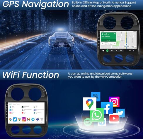 راديو سيارة Android 11 2G+32G لسيارة Jeep Patriot Compass 2010-2016، شاشة لمس IPS 1280x800 10.1 بوصة مع Carplay لاسلكي وAndroid Auto، مع GPS 5.0 Bluetooth SWC WiFi DSP لراديو Jeep Patriot in Kuwait