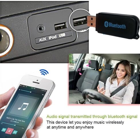 مستقبل بلوتوث يو اس بي من كيو اوفوين، محول صوت لاسلكي مجموعة سيارة مستقبل موسيقى بلوتوث نظام صوت سيارة منزلي/سيارة، جهاز محمول للسبور، (Aux in) مع كابل 3.5 مم in Kuwait