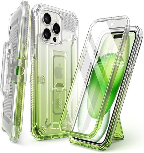 SUPCASE for iPhone 15 Pro Max Case with Stand & Screen Protector, Black | Detachable Belt Clip, Military-Grade Protection, Full Body Heavy Duty Phone Case for iPhone 15 Pro Max, Unicorn Beetle Pro in Kuwait