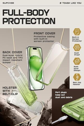 SUPCASE for iPhone 15 Pro Max Case with Stand & Screen Protector, Black | Detachable Belt Clip, Military-Grade Protection, Full Body Heavy Duty Phone Case for iPhone 15 Pro Max, Unicorn Beetle Pro in Kuwait