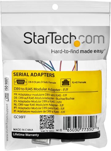 StarTech.com DB9 to RJ45 Modular Adapter - F/F - Serial adapter - DB-9 (F) to RJ-45 (F) - GC98FF, Black in Saudi Arabia