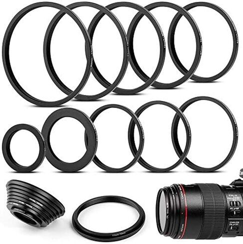 10 Pieces Metal Step-Down Adapter Rings Kit Lens Filter Stepping Adapter Rings Set for DSLR Camera in Kuwait