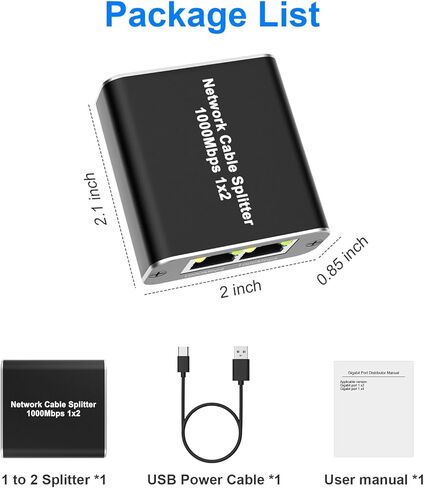 موزع إيثرنت RJ45 من 1 إلى 2، مقسم شبكة جيجابت مع كابل طاقة USB، مقسم إنترنت RJ45 بسرعة 1000 ميجابت في الثانية لكابل Cat 5/5e/6/7/8 [جهازان للشبكات في نفس الوقت] in Kuwait