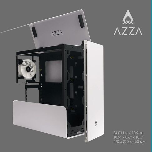 حافظة كمبيوتر AZZA CAST - برج متوسط ​​ATX بأجنحة من الألومنيوم وألواح أمامية شبكية ولوحة، وهيكل مفتوح بإطار قابل للفصل وتصميم خارجي قابل للتخصيص، ودعم مشعاع 360 مم، ومروحة خلفية ARGB مقاس 120 مم - أبيض in Kuwait