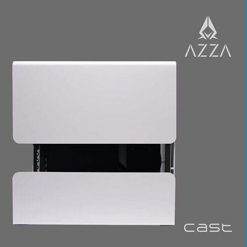 حافظة كمبيوتر AZZA CAST - برج متوسط ​​ATX بأجنحة من الألومنيوم وألواح أمامية شبكية ولوحة، وهيكل مفتوح بإطار قابل للفصل وتصميم خارجي قابل للتخصيص، ودعم مشعاع 360 مم، ومروحة خلفية ARGB مقاس 120 مم - أبيض in Kuwait