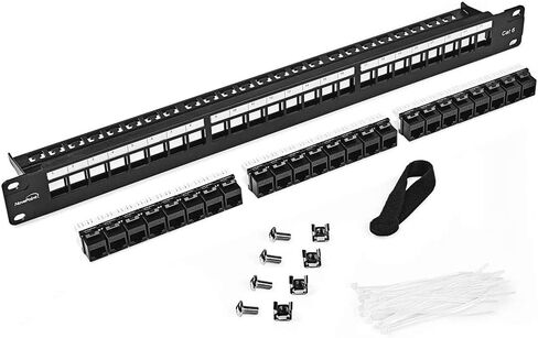 NavePoint 24-Port CAT6 UTP Patch Panel 1U with Keystones, Black in Saudi Arabia