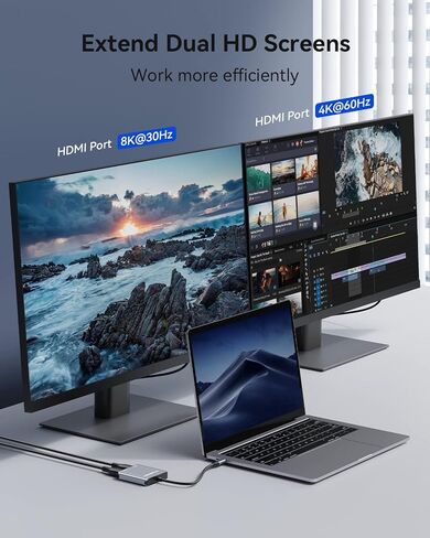 USB C to Dual HDMI Adapter 4K@120Hz/60Hz,Viagkiki Type C to Dual HDMI Monitor Adapter for MacBook Pro/Air,Dell XPS 13/15, Lenovo Yoga,etc[Compatible Thunderbolt 3] in Kuwait