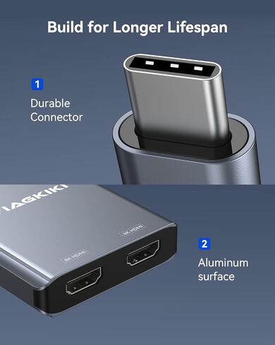 USB C to Dual HDMI Adapter 4K@120Hz/60Hz,Viagkiki Type C to Dual HDMI Monitor Adapter for MacBook Pro/Air,Dell XPS 13/15, Lenovo Yoga,etc[Compatible Thunderbolt 3] in Kuwait