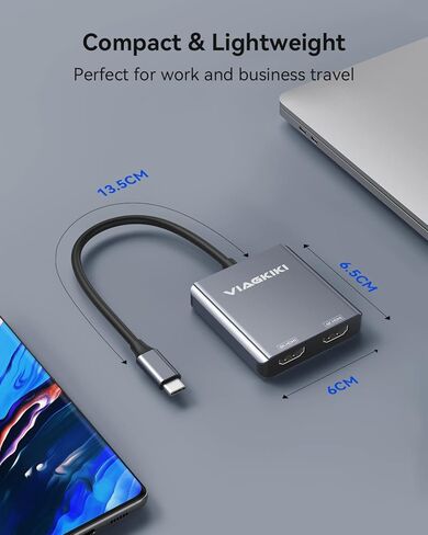 USB C to Dual HDMI Adapter 4K@120Hz/60Hz,Viagkiki Type C to Dual HDMI Monitor Adapter for MacBook Pro/Air,Dell XPS 13/15, Lenovo Yoga,etc[Compatible Thunderbolt 3] in Kuwait