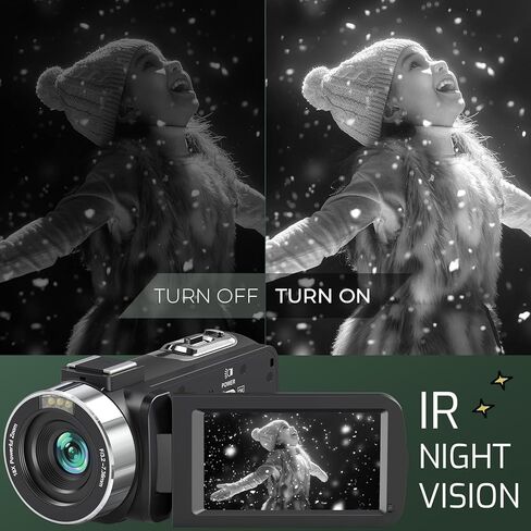 كاميرا فيديو SPPRANDOM 4K كاميرا فيديو بدقة 48 ميجابكسل 18X تكبير رقمي لليوتيوب، رؤية ليلية بالأشعة تحت الحمراء 3.0 بوصة HD شاشة تعمل باللمس كاميرا فيديو مع جهاز تحكم عن بعد، بطاريتان، بطاقة SD سعة 32 جيجابايت in Kuwait