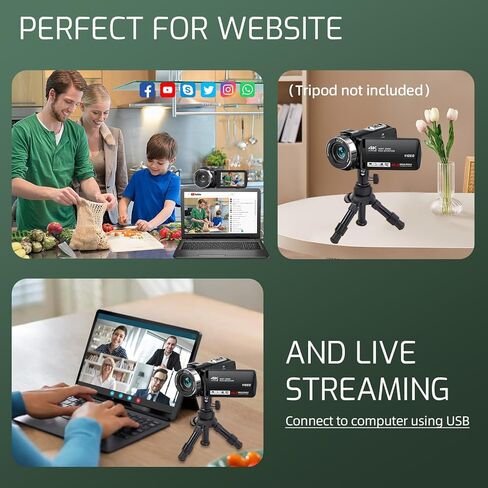 كاميرا فيديو SPPRANDOM 4K كاميرا فيديو بدقة 48 ميجابكسل 18X تكبير رقمي لليوتيوب، رؤية ليلية بالأشعة تحت الحمراء 3.0 بوصة HD شاشة تعمل باللمس كاميرا فيديو مع جهاز تحكم عن بعد، بطاريتان، بطاقة SD سعة 32 جيجابايت in Kuwait