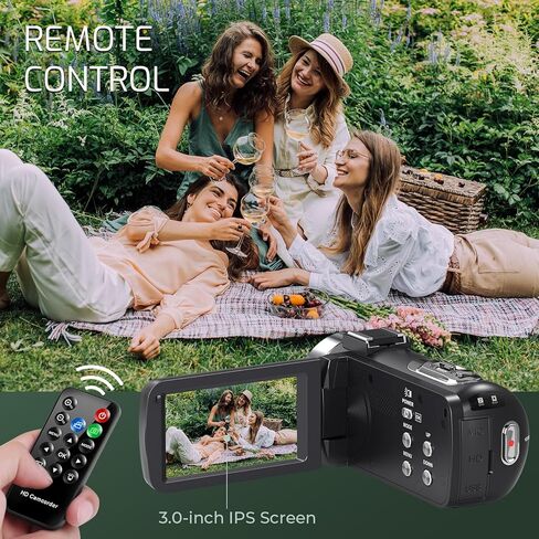 كاميرا فيديو SPPRANDOM 4K كاميرا فيديو بدقة 48 ميجابكسل 18X تكبير رقمي لليوتيوب، رؤية ليلية بالأشعة تحت الحمراء 3.0 بوصة HD شاشة تعمل باللمس كاميرا فيديو مع جهاز تحكم عن بعد، بطاريتان، بطاقة SD سعة 32 جيجابايت in Kuwait