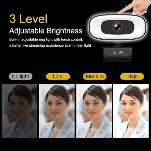 كاميرا ويب ELITUN 2K مع ضوء وحامل ثلاثي القوائم، وكاميرا ويب فائقة الدقة لبث مكالمات الفيديو والمؤتمرات، وكاميرا USB واسعة الزاوية لأجهزة الكمبيوتر المكتبية وأجهزة الكمبيوتر المحمول Mac، وميكروفون إلغاء الضوضاء، والتوصيل والتشغيل in Kuwait