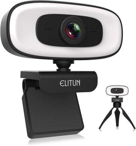 كاميرا ويب ELITUN 2K مع ضوء وحامل ثلاثي القوائم، وكاميرا ويب فائقة الدقة لبث مكالمات الفيديو والمؤتمرات، وكاميرا USB واسعة الزاوية لأجهزة الكمبيوتر المكتبية وأجهزة الكمبيوتر المحمول Mac، وميكروفون إلغاء الضوضاء، والتوصيل والتشغيل in Kuwait