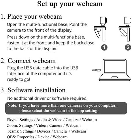 كاميرا ويب ELITUN 2K مع ضوء وحامل ثلاثي القوائم، وكاميرا ويب فائقة الدقة لبث مكالمات الفيديو والمؤتمرات، وكاميرا USB واسعة الزاوية لأجهزة الكمبيوتر المكتبية وأجهزة الكمبيوتر المحمول Mac، وميكروفون إلغاء الضوضاء، والتوصيل والتشغيل in Kuwait