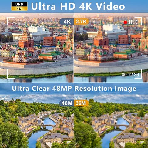 كاميرا فيديو Aasonida 4K، كاميرا فيديو رقمية واي فاي بدقة 48 ميجابكسل، مسجل فيديو تكبير 16X، كاميرا تسجيل فيديو للرؤية الليلية بالأشعة تحت الحمراء مع مثبت ميكروفون، غطاء عدسة، شاحن بطارية، بطاريتان in Kuwait