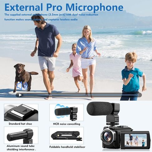 كاميرا فيديو Aasonida 4K، كاميرا فيديو رقمية واي فاي بدقة 48 ميجابكسل، مسجل فيديو تكبير 16X، كاميرا تسجيل فيديو للرؤية الليلية بالأشعة تحت الحمراء مع مثبت ميكروفون، غطاء عدسة، شاحن بطارية، بطاريتان in Kuwait