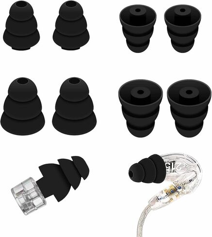6 أزواج صغيرة الحجم من الحافة الثلاثية المتوافقة مع أطراف الأذن Shure SE215 Pro، تقلل الضوضاء مع فتحات موصل 2 مم، سماعات الأذن المتوافقة مع Etymotic Research/Klipsch/Westone - S أسود in Kuwait