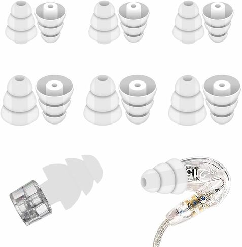 6 أزواج صغيرة الحجم من الحافة الثلاثية المتوافقة مع أطراف الأذن Shure SE215 Pro، تقلل الضوضاء مع فتحات موصل 2 مم، سماعات الأذن المتوافقة مع Etymotic Research/Klipsch/Westone - S أسود in Kuwait