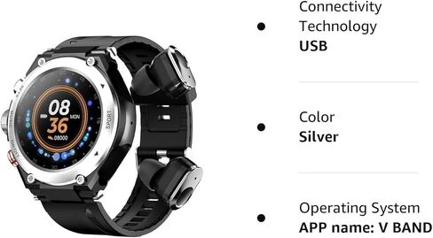 ساعة ذكية T92 مع سماعات أذن MP3 بلوتوث 3 في 1 1.28 بوصة ساعة ذكية مدمجة سماعات أذن لاسلكية مكبر صوت مستدير لتتبع اللياقة البدنية ومشغل موسيقى ومراقبة الصحة (فضي) in Kuwait