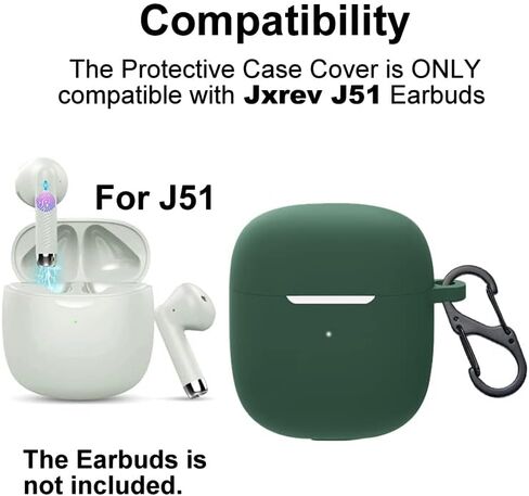 Silicon Case Cover Compatible with Jxrev J51 Wireless Earbuds, Protective Skin with “S" Shaped Dual Carabiner, with Hole for Charging in Kuwait