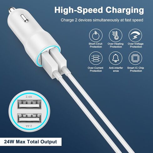 [معتمد من Apple MFi] شاحن سيارة iPhone 15، محول شاحن سيارة USB مزدوج المنفذ 4.8A شحن سريع مع 2 كابل USB إلى USB C متوافق مع iPhone 15/15 Plus/15 Pro/15 Pro Max، iPad Pro/Air/Mini in Kuwait