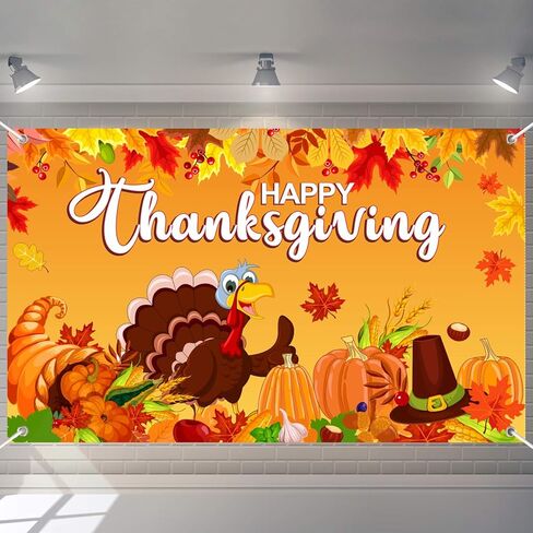 Thanksgiving Decorations Happy Thanksgiving Banner Backdrop Fall Pumpkin Turkey Autumn Maple Leaves Photography Background Harvest Party Supplies Table Banner Photo Booth Props in Kuwait