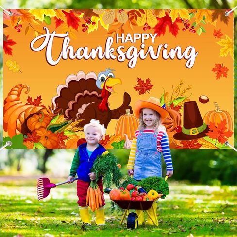 Thanksgiving Decorations Happy Thanksgiving Banner Backdrop Fall Pumpkin Turkey Autumn Maple Leaves Photography Background Harvest Party Supplies Table Banner Photo Booth Props in Kuwait