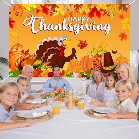 Thanksgiving Decorations Happy Thanksgiving Banner Backdrop Fall Pumpkin Turkey Autumn Maple Leaves Photography Background Harvest Party Supplies Table Banner Photo Booth Props in Kuwait