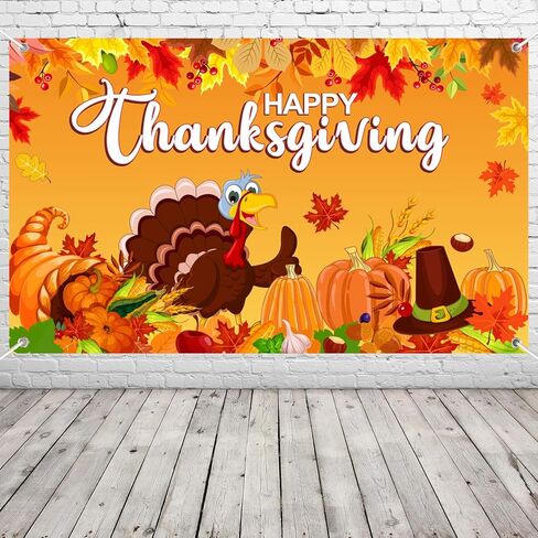 Thanksgiving Decorations Happy Thanksgiving Banner Backdrop Fall Pumpkin Turkey Autumn Maple Leaves Photography Background Harvest Party Supplies Table Banner Photo Booth Props in Kuwait
