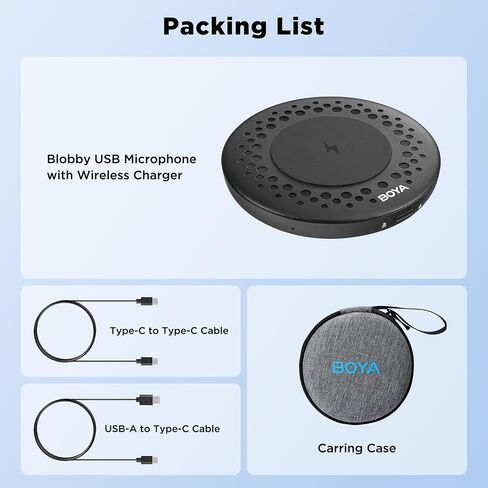 BOYA Blobby USB Conference Microphone,Desktop Computer Microphone with Wireless Charger, Omnidirectional Condenser PC Mic for Video Conference Online Class Skype Chatting Zoom Recording(Windows/MacOS) in Kuwait