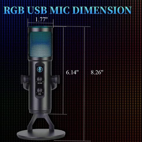 ميكروفون العاب USB مكثف RGB للكمبيوتر وبلاي ستيشن 4 وبلاي ستيشن 5 وماك بخاصية الغاء الضوضاء مع حامل مضاد للاهتزاز وزر كتم الصوت ومقبس سماعة راس للبث المباشر وتويتش ويوتيوب وديسكورد in Kuwait