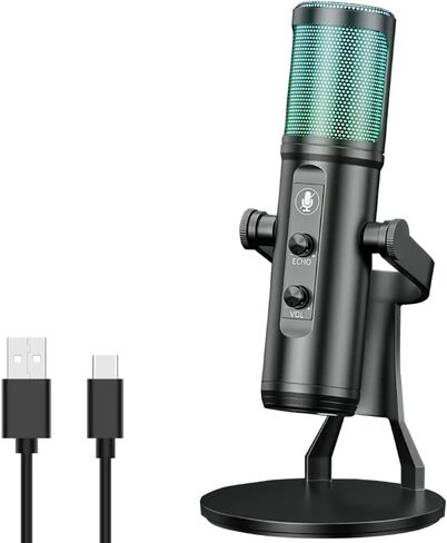 ميكروفون العاب USB مكثف RGB للكمبيوتر وبلاي ستيشن 4 وبلاي ستيشن 5 وماك بخاصية الغاء الضوضاء مع حامل مضاد للاهتزاز وزر كتم الصوت ومقبس سماعة راس للبث المباشر وتويتش ويوتيوب وديسكورد in Kuwait