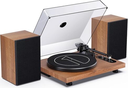 1 BY ONE Vinyl Record Player, Bluetooth Turntable with Stereo Bookshelf Speakers, Built-in Phono Preamp, AT-3600L Cartridge, Bluetooth Output&Input, Adjustable Counterweight in Kuwait