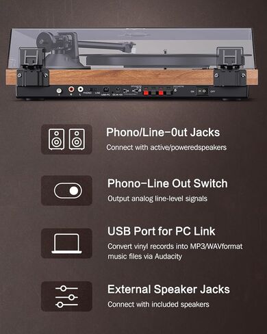 1 BY ONE Vinyl Record Player, Bluetooth Turntable with Stereo Bookshelf Speakers, Built-in Phono Preamp, AT-3600L Cartridge, Bluetooth Output&Input, Adjustable Counterweight in Kuwait