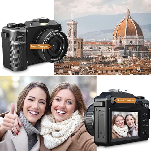 كاميرا تسجيل فيديو 4K 48MP كاميرا رقمية ضبط تلقائي للصورة للتصوير الفوتوغرافي مع تقريب رقمي 18X كاميرا نقطة وتصوير مع بطاقة TF سعة 64 جيجابايت وكاميرا رقمية 4K بطاريتين وشاحن in Kuwait