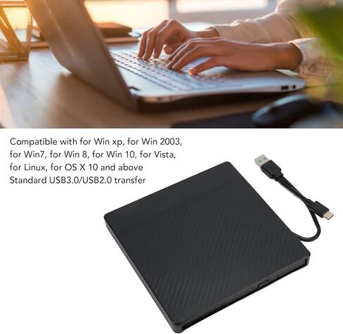 Sanpyl External CD DVD Drive, 5Gbps Portable Optical Drive USB C Burner, USB3.0 USB2.0 ROM Rewriter Writer Duplicator, for Win xp, for Win 2003,for Win7, for Win 8, for Win 10, for Vista, in Saudi Arabia