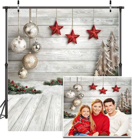 Dudaacvt 8X8ft عيد الميلاد خلفية شجرة عيد الميلاد كرات عيد الميلاد الفينيل التصوير خلفية مخصصة صور خلفية استوديو الدعامة D0470808 in Kuwait