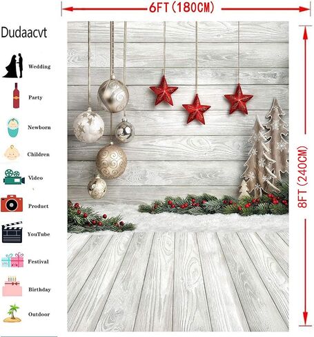 Dudaacvt 8X8ft عيد الميلاد خلفية شجرة عيد الميلاد كرات عيد الميلاد الفينيل التصوير خلفية مخصصة صور خلفية استوديو الدعامة D0470808 in Kuwait