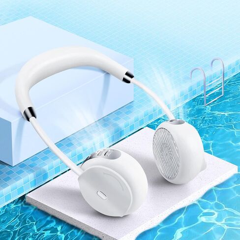 POOCCI Portable Neck Fan, Hands Free Bladeless Fan, USB Rechargeable Wearable Personal Fan, Headphone Design Neck Cooling Fan, USB Powered Neck Fan with 3 Speeds-White in Kuwait