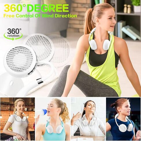 POOCCI Portable Neck Fan, Hands Free Bladeless Fan, USB Rechargeable Wearable Personal Fan, Headphone Design Neck Cooling Fan, USB Powered Neck Fan with 3 Speeds-White in Kuwait