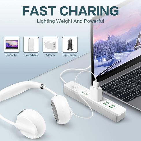 POOCCI Portable Neck Fan, Hands Free Bladeless Fan, USB Rechargeable Wearable Personal Fan, Headphone Design Neck Cooling Fan, USB Powered Neck Fan with 3 Speeds-White in Kuwait